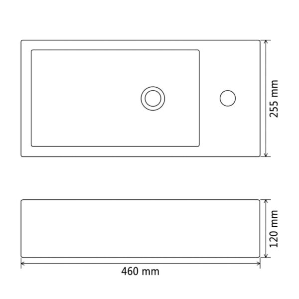 vidaXL Basin with Faucet Hole Rectangular Ceramic Black 46x25.5x12 cm - Image 6
