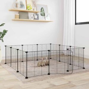 vidaXL 12-Panel Pet Cage with Door Black 35x35 cm Steel