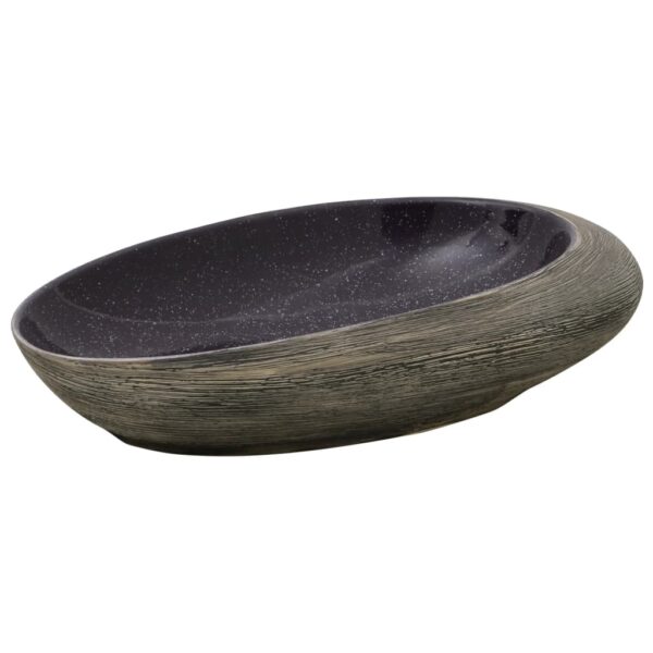 vidaXL Countertop Basin Purple and Grey Oval 59x40x14 cm Ceramic - Image 2