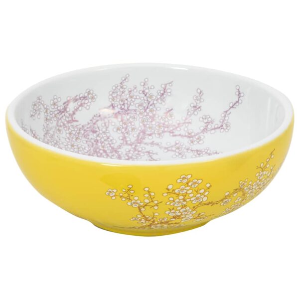 vidaXL Countertop Basin White and Yellow Round Φ41x14 cm Ceramic - Image 3