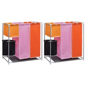 vidaXL 3-Section Laundry Sorter Hampers 2 pcs with a Washing Bin