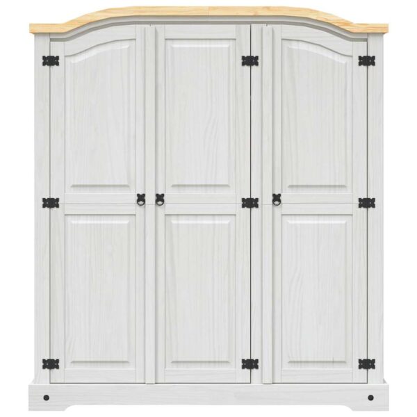 vidaXL Wardrobe Mexican Pine Corona Range 3 Doors White - Image 4