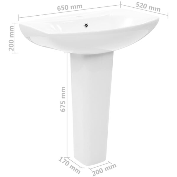 vidaXL Freestanding Basin with Pedestal Ceramic White 650x520x200 mm - Image 7