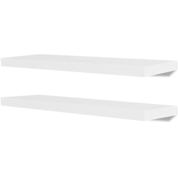 2 White MDF Floating Wall Display Shelves Book/DVD Storage - Image 2