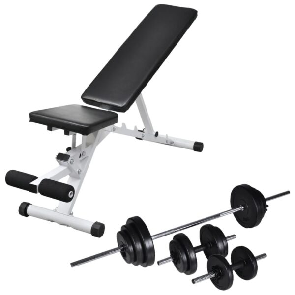 vidaXL Workout Bench with Barbell and Dumbbell Set 30.5 kg - Image 1