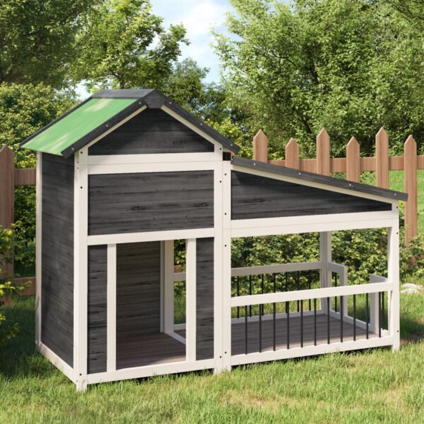 vidaXL Dog Kennel Grey 143x60.5x109 cm Solid Wood Pine - Image 1
