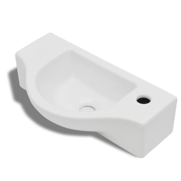 vidaXL Ceramic Bathroom Sink Basin with Faucet Hole White - Image 2