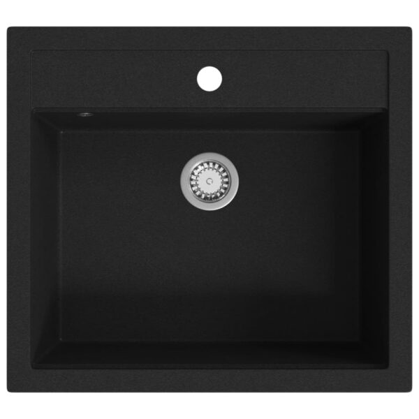 vidaXL Granite Kitchen Sink Single Basin Black - Image 2