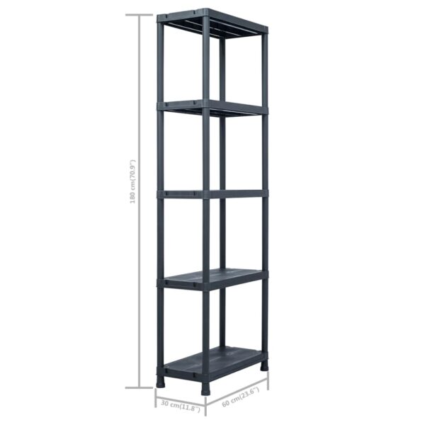 vidaXL Storage Shelf Racks 5 pcs Black 125 kg 60x30x180 cm Plastic - Image 10