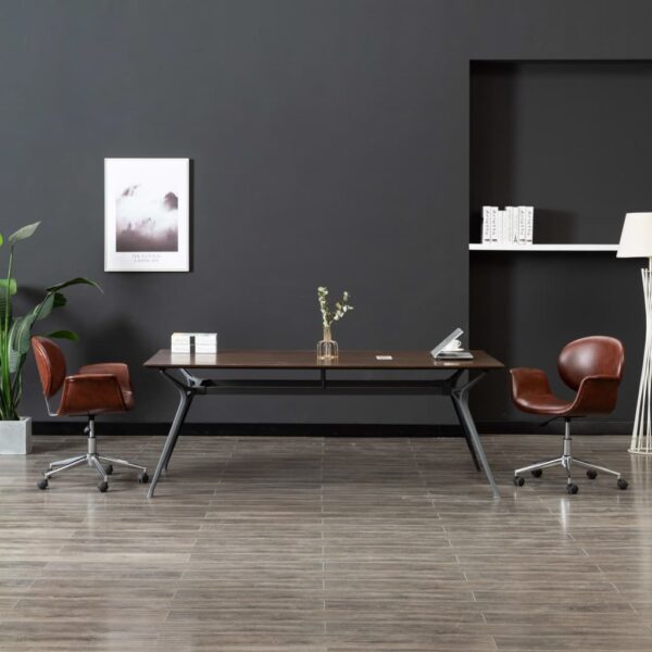 vidaXL Swivel Office Chair Brown Faux Leather - Image 1