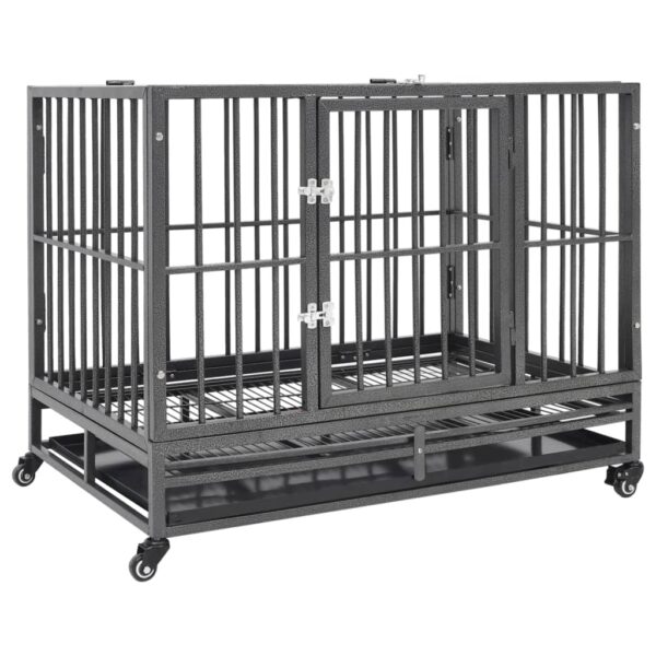 vidaXL Dog Cage with Wheels Steel 102x72x85 cm - Image 1