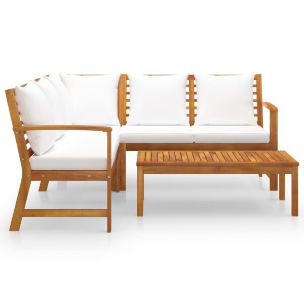 vidaXL 4 Piece Garden Lounge Set with Cushion Cream Solid Acacia Wood - Image 3