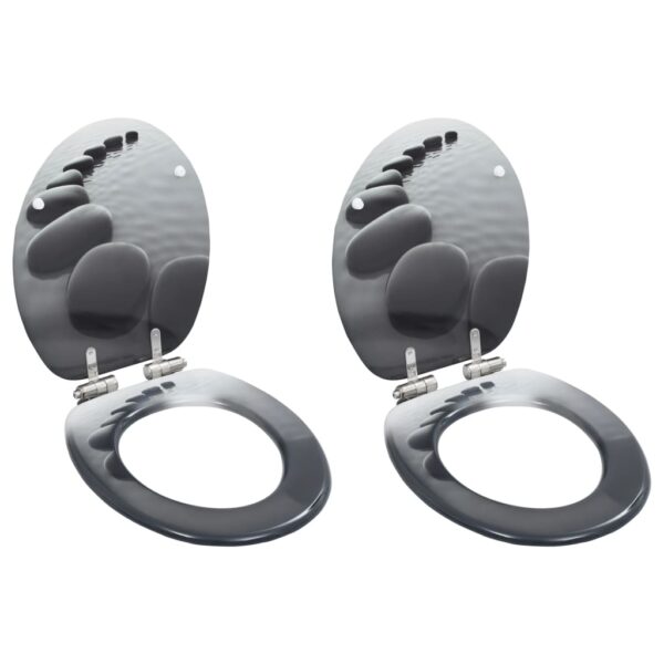 vidaXL WC Toilet Seats 2 pcs with Soft Close Lids MDF Stones Design - Image 1