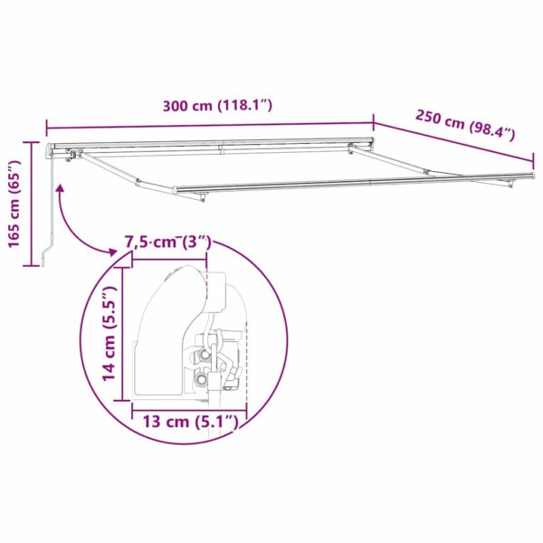 vidaXL Awning Manual White 3 x 2.5 m Metal - Image 10