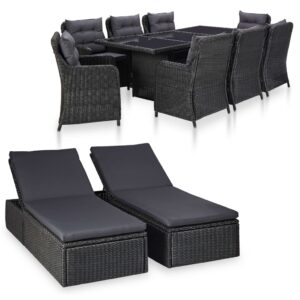 vidaXL 11 Piece Outdoor Dining Set Poly Rattan Black