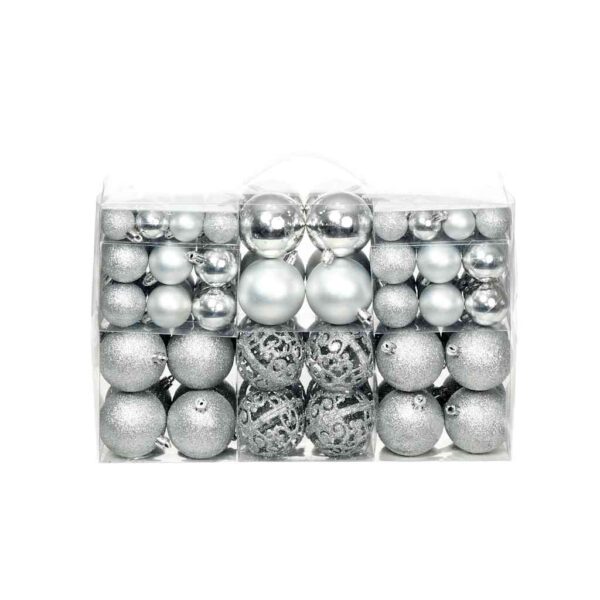 vidaXL 100 Piece Christmas Ball Set 3/4/6 cm Silver - Image 1