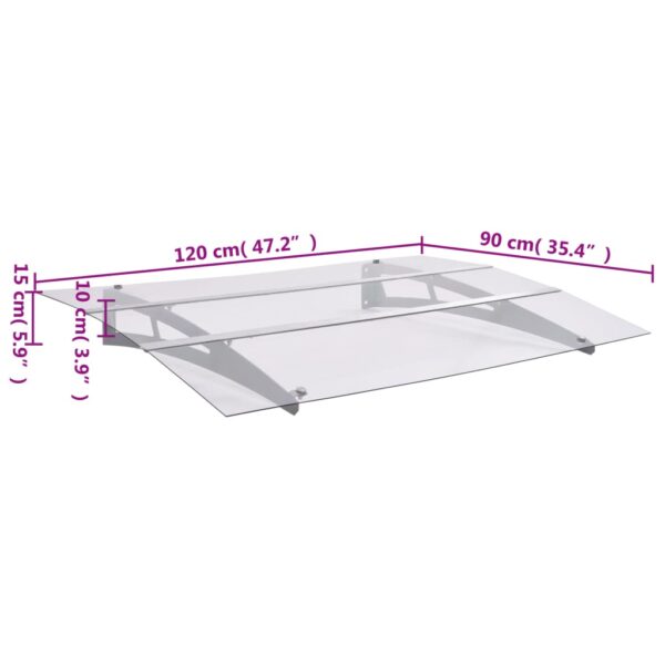vidaXL Door Canopy Silver and Transparent 120x90 cm Polycarbonate - Image 6