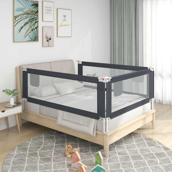 vidaXL Toddler Safety Bed Rail Dark Grey 190x25 cm Fabric - Image 1