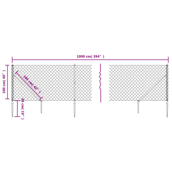 vidaXL Chain Link Fence with Spike Anchors Green 1x10 m - Image 5