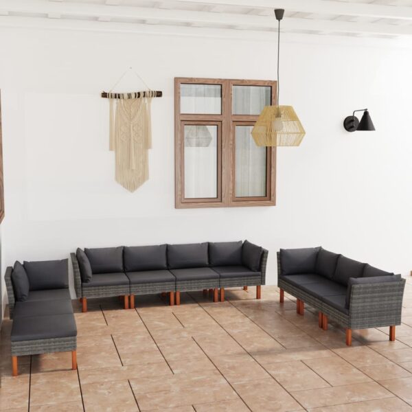 vidaXL 10 Piece Garden Lounge Set with Cushions Poly Rattan Grey - Image 1