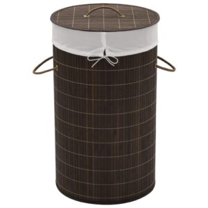 vidaXL Bamboo Laundry Bin Round Dark Brown