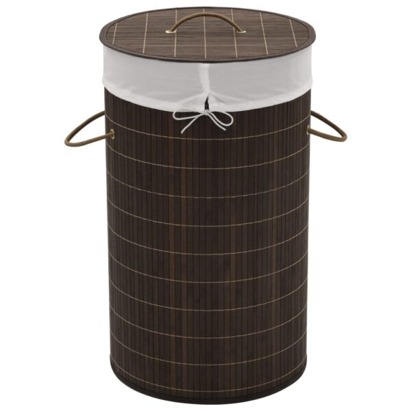 vidaXL Bamboo Laundry Bin Round Dark Brown - Image 1