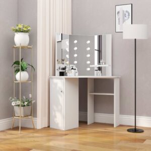 vidaXL Corner Dressing Table Make-up Table with LED Light White