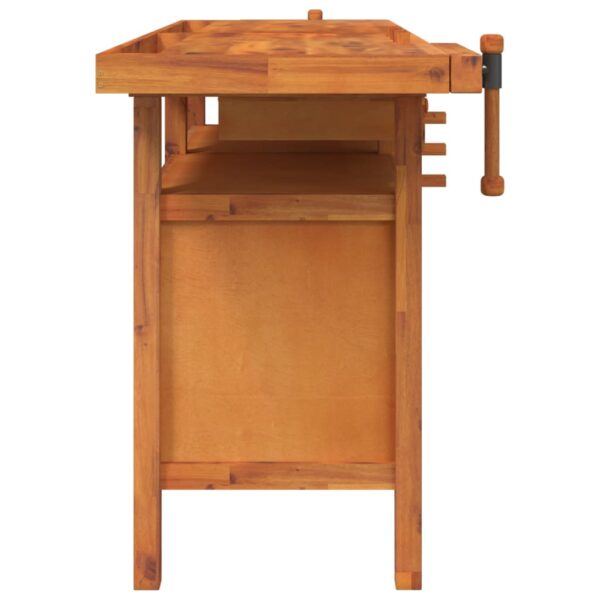 vidaXL Workbench with Drawers and Vices 162x62x83 cm Solid Wood Acacia - Image 4