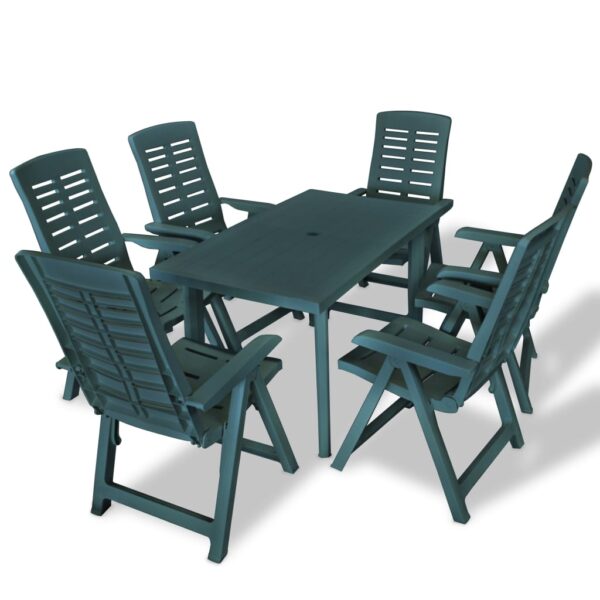 vidaXL 7 Piece Outdoor Dining Set Plastic Green - Image 1