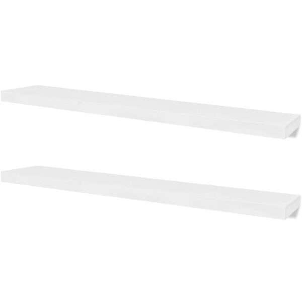 2 White MDF Floating Wall Display Shelves Book/DVD Storage - Image 2