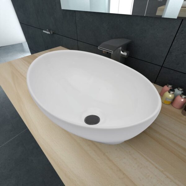 vidaXL Luxury Ceramic Basin Oval-shaped Sink White 40 x 33 cm - Image 1