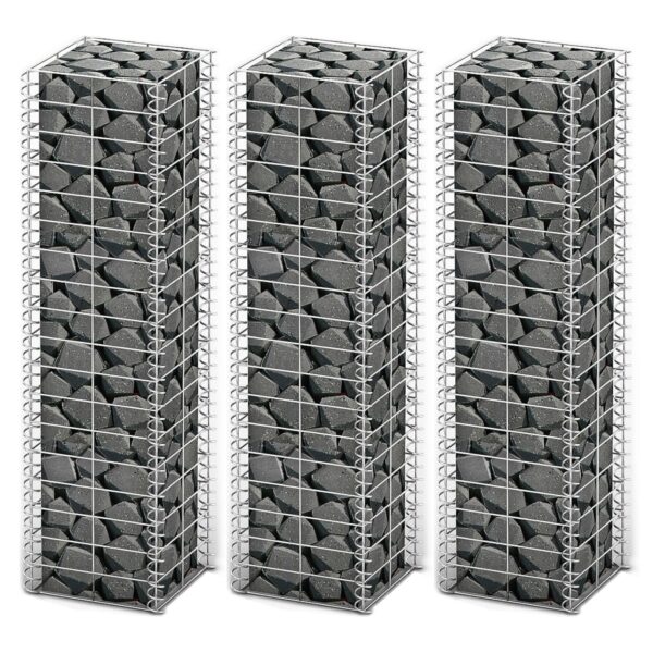 vidaXL Gabion Set 3 pcs Galvanised Wire 25x25x100 cm - Image 1