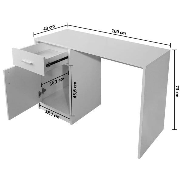 vidaXL Desk with Drawer and Cabinet White 100x40x73 cm - Image 7