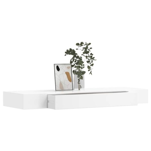 White MDF Floating Wall Display Shelf 1 Drawer Book/DVD Storage - Image 3
