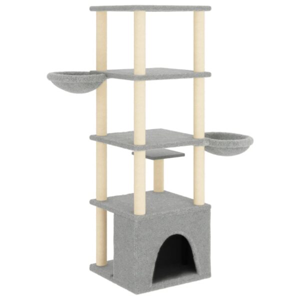 vidaXL Cat Tree with Sisal Scratching Posts Light Grey 147 cm - Image 5