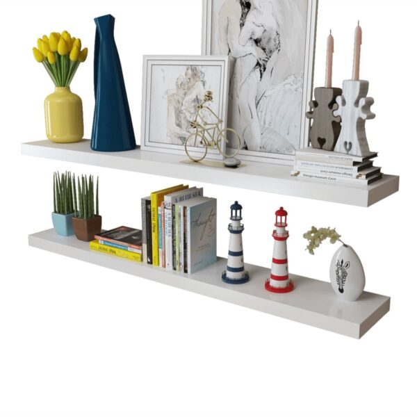 2 White MDF Floating Wall Display Shelves Book/DVD Storage - Image 4