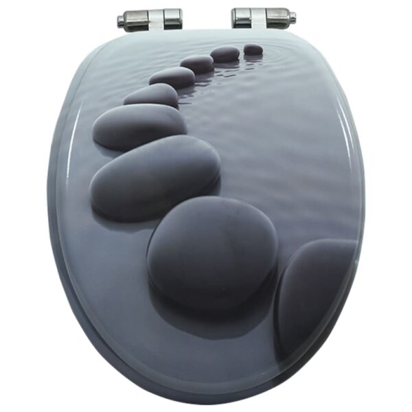 vidaXL WC Toilet Seat with Soft Close Lid MDF Stones Design - Image 5