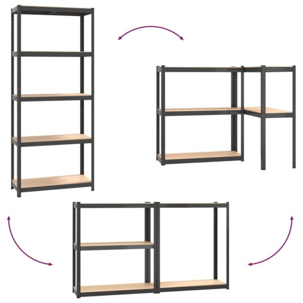 vidaXL 5-Layer Shelves 3 pcs Anthracite Steel and Engineered Wood - Image 9