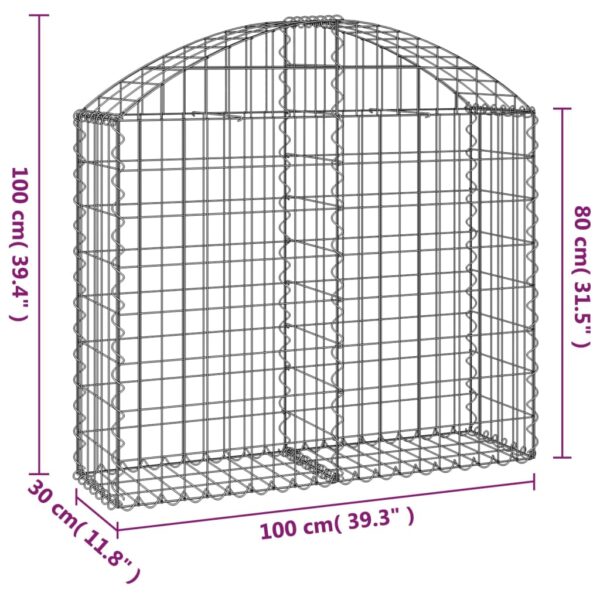 vidaXL Arched Gabion Basket 100x30x80/100 cm Galvanised Iron - Image 5