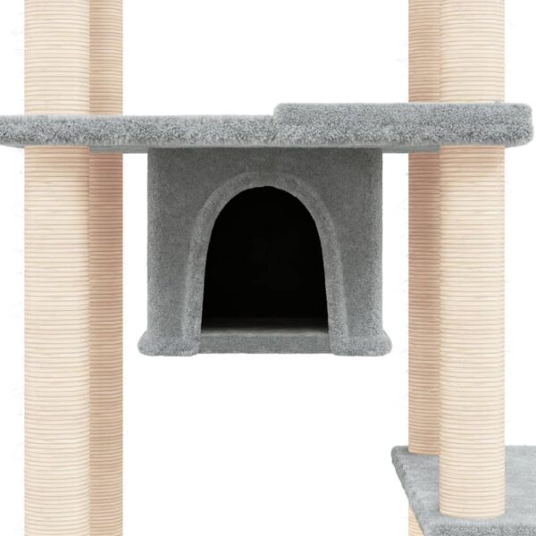 vidaXL Cat Tree with Sisal Scratching Posts Light Grey 176 cm - Image 6