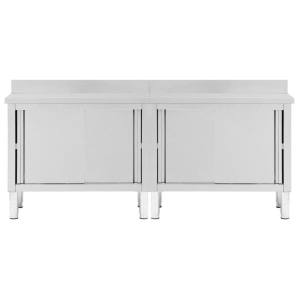 vidaXL Work Tables with Sliding Doors 2pcs 200x50x(95-97)cm Stainless Steel - Image 5