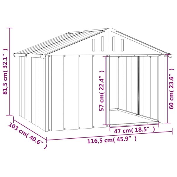 vidaXL Dog House Grey 116.5x103x81.5 cm Galvanised Steel - Image 6