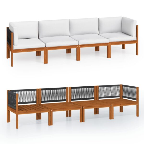 vidaXL 4-Seater Garden Sofa with Cushion Wood Acacia&Rope - Image 2