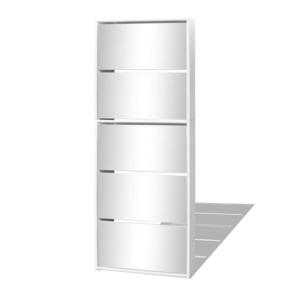 vidaXL Shoe Cabinet 5-Layer Mirror White 63x17x169.5 cm - Image 2