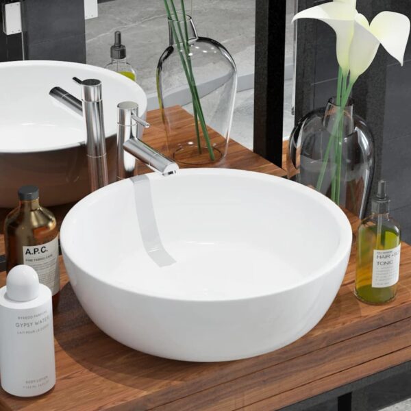 vidaXL Basin Round Ceramic White 42x12 cm - Image 1