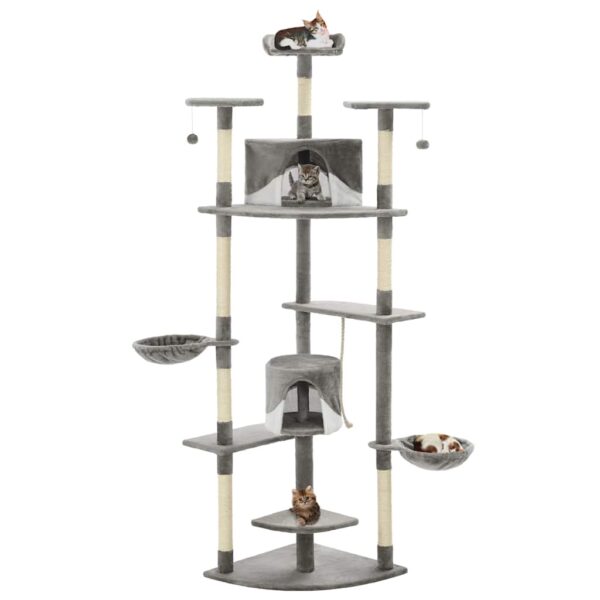vidaXL Cat Tree with Sisal Scratching Posts 203 cm Grey and White - Image 1
