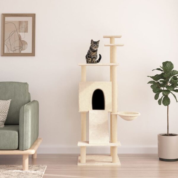 vidaXL Cat Tree with Sisal Scratching Posts Cream 153 cm - Image 1