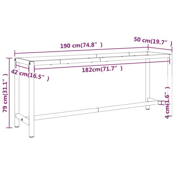 vidaXL Work Bench Frame Matte Black and Matte Red 190x50x79 cm Metal - Image 8