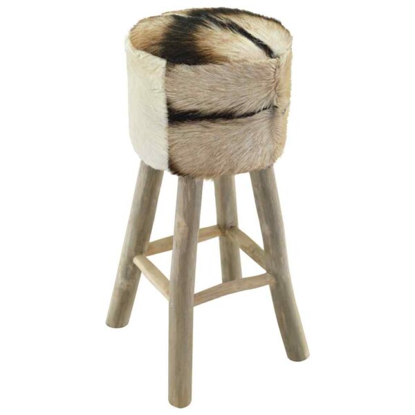 vidaXL Bar Stool Goatskin Leather and Solid Teak Wood - Image 5