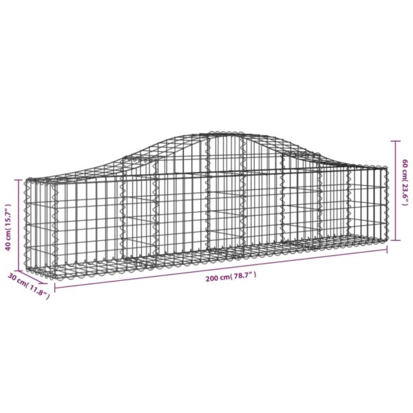 vidaXL Arched Gabion Basket 200x30x40/60 cm Galvanised Iron - Image 5
